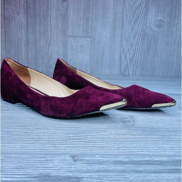 pour de victoire shoes maroon velvet suede flats with gold metal details size 9 - Picture 2 of 9